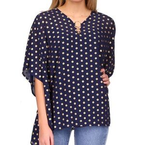 Michael Kors Tunic Top Women’s L/XL Navy & metallic gold Poncho‎ Style Cover Up